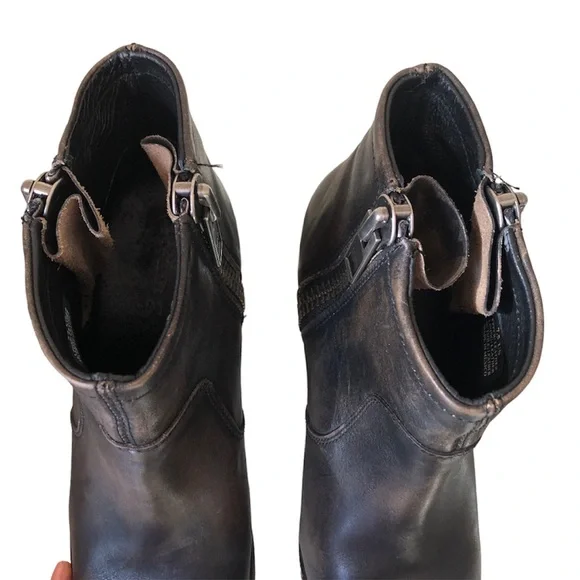 Hinge barris distressed leather ankle boots double zip heeled booties - Picture 9 of 14